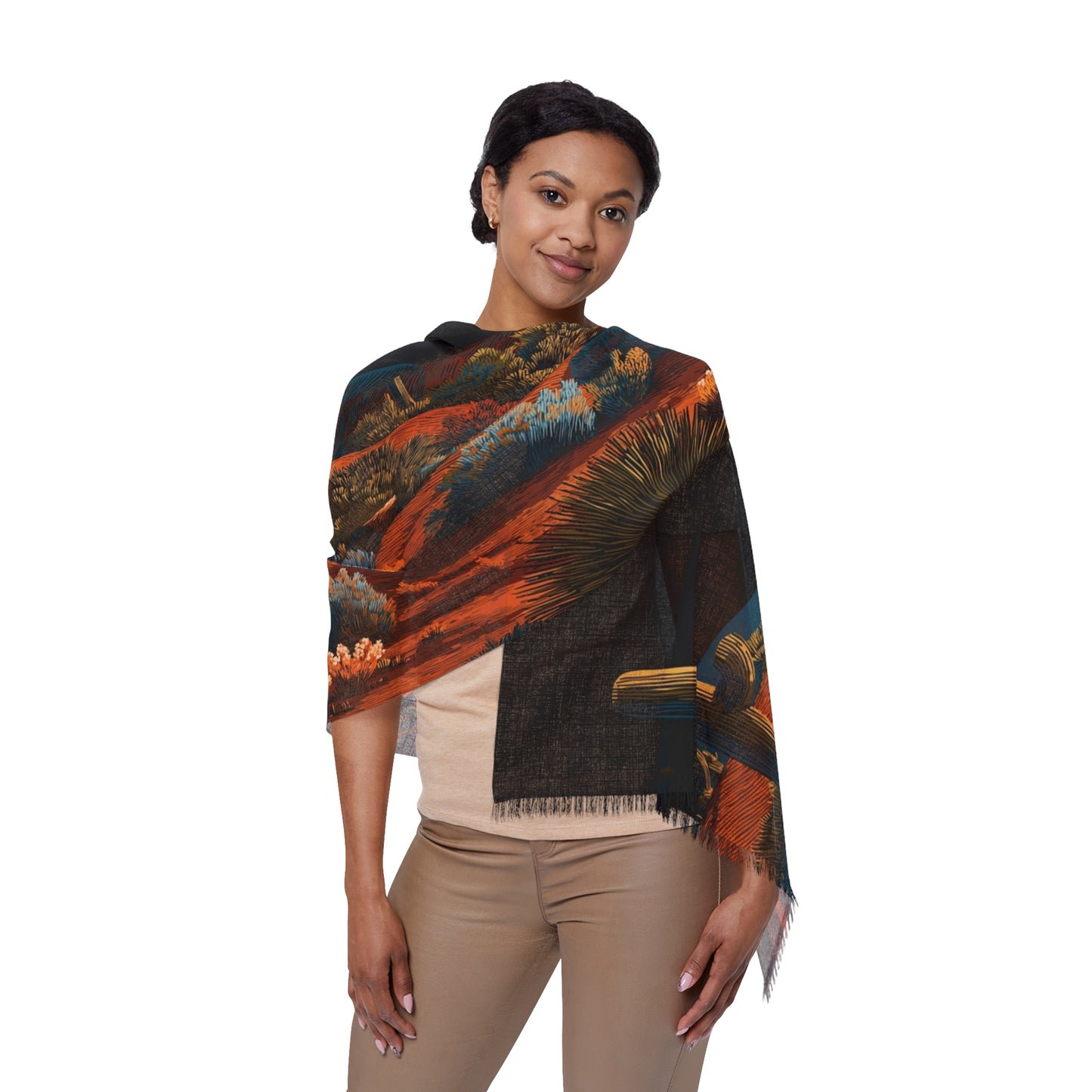 Desert Twilight Woven Scarf – “Cactus Bloom”